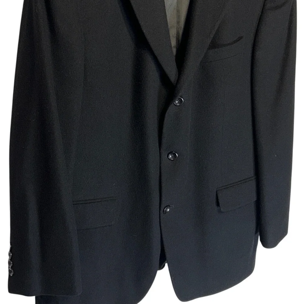 Oscar de la Renta Wool Cashmere Blend‎ Three Button Blazer Black Size 46R EUC